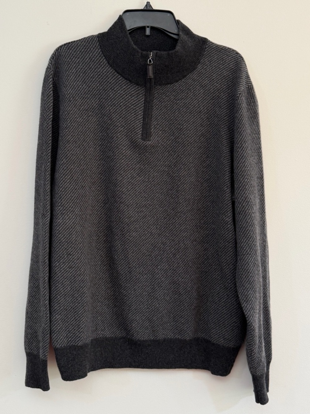 Daniel Hechter Men’s XL 100% Cashmere 1/4 Zip Sweater Dark Gray Stripe Luxury